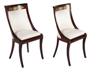Antique Empire Style Mahogany Gondola Chairs with Gilded Bronze Appliqués, 1820, Set of 2