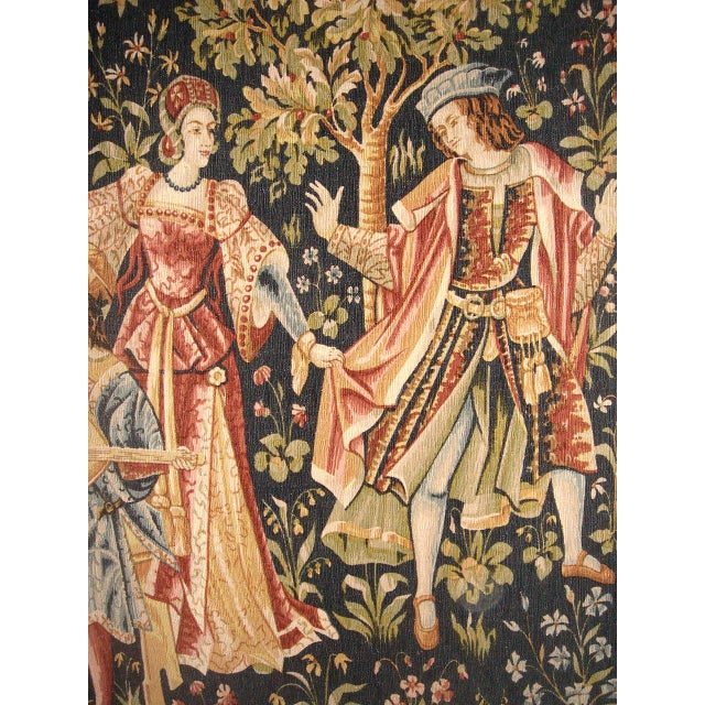 1950s Medieval Style Tapestry - Concert Near Fountain For Sale - Image 5 of 12