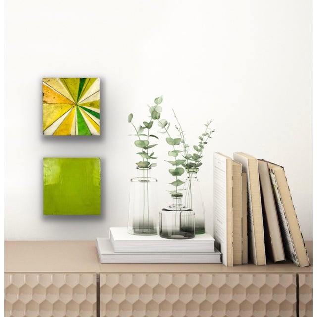 2020s "Citrus Sunshine" by Gina Cochran - Original Encaustic Collage Paintings - 2 Panels For Sale - Image 5 of 5