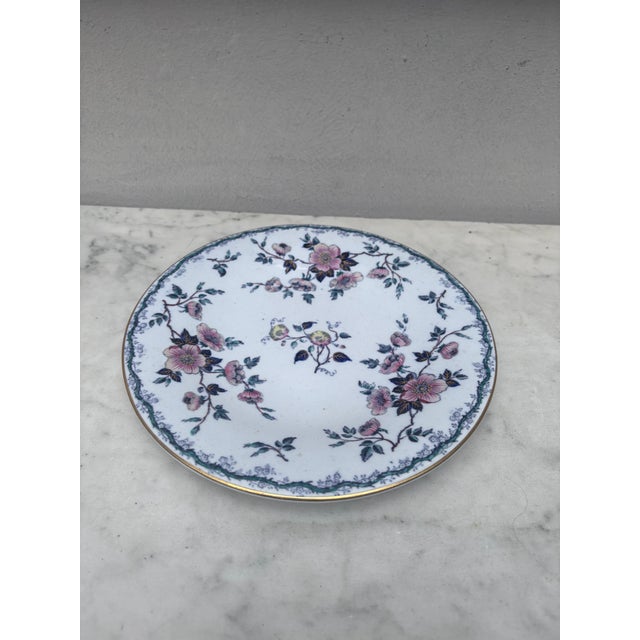 19th Century English Ironstone China Flowers Plate. Morning glory and wild roses. 9 inches diameter.