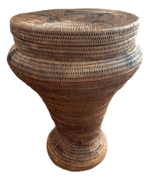 Large Philippine Tinalik Woven Rattan Storage Basket/Drum Table
