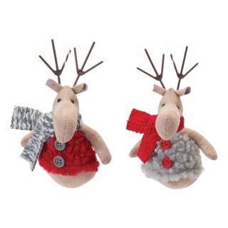 Plush Deer with Sweater Ornament (Set of 12) For Sale