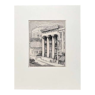 1930s Ink & Pencil on Paper View of San Francisco, Featuring the Bank of California at California & Sansone Streets, by Artist Leontine Wallace For Sale
