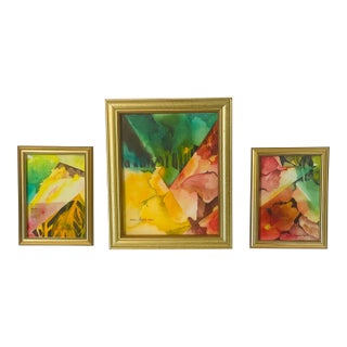 1970s Triptych of Abstract Watercolors Dvora Margules Sapir For Sale