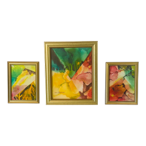 1970s Triptych of Abstract Watercolors Dvora Margules Sapir