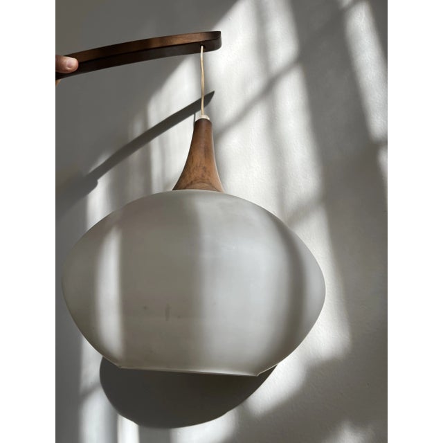 Mid-Century Modern Walnut Frosted Glass Danish Wall Hanging Light Fixture Sconce For Sale In New York - Image 6 of 8