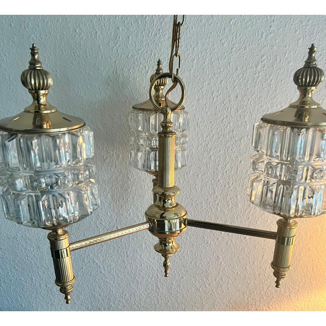 Hollywood Regency Brass 3-Arm Chandelier, 1970s For Sale - Image 3 of 18
