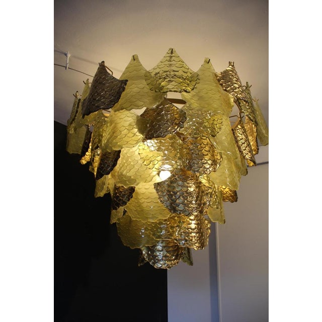 Green and Gold Murano Glass Chandelier with Scale Decoration, 2000s For Sale - Image 15 of 18