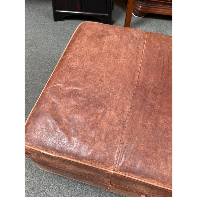 Rustic Leather Storage Ottoman, Cognac For Sale - Image 10 of 12