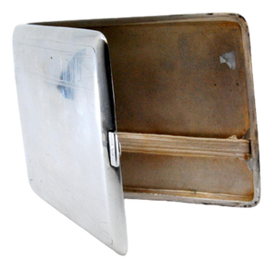 Plain Silver Cigarette Case with Cigarette Holder Inside and Hinged Lid