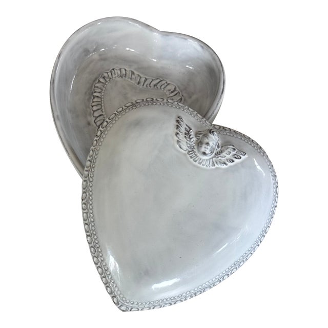 Made in Italy Arte Italica Cherub Motif Heart Shaped Trinket Tray / Serving Dish For Sale