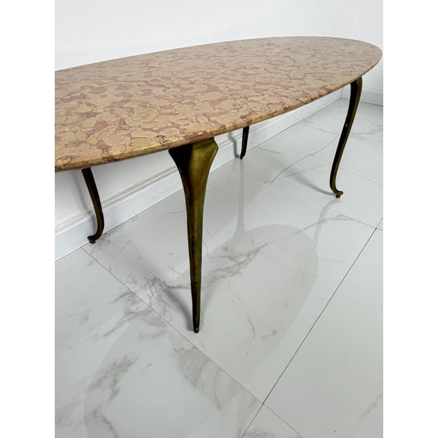Oval Brass Coffee Table with Marble Top, 1950s For Sale - Image 9 of 13