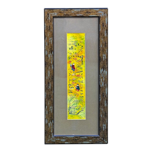 Vintage Yellow Scenery Embroidered Rectangular Framed Wall Art B For Sale