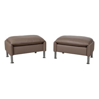 Brown Taupe Leather Porto Stools from Erpo, Set of 2 For Sale