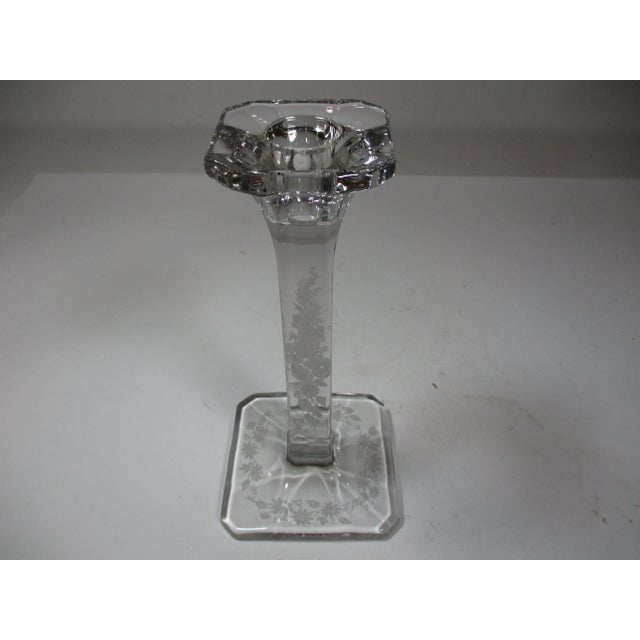 Transparent 1930s Etched Floral Crystal Candle Holders, Pair For Sale - Image 8 of 10