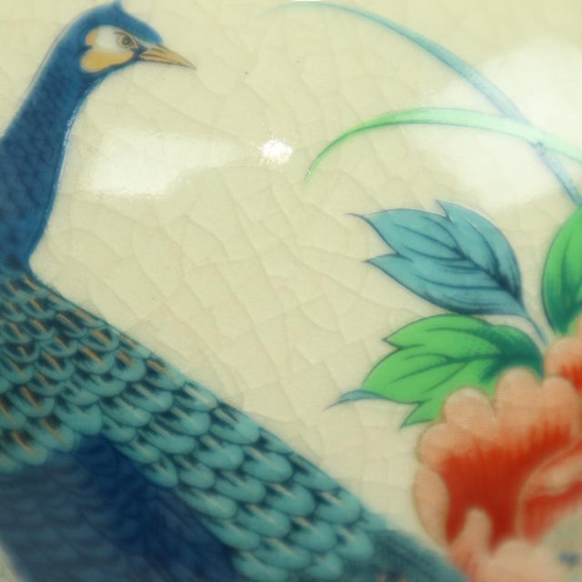 Japanese Vases Peacock Flowers Crackle in Ceramic, 1960s, Set of 2 For Sale - Image 13 of 18