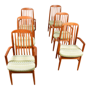 Set of 6 Danish Lumbar-Support Slatted Back Dining Chairs — 4 Arm + 2 Side