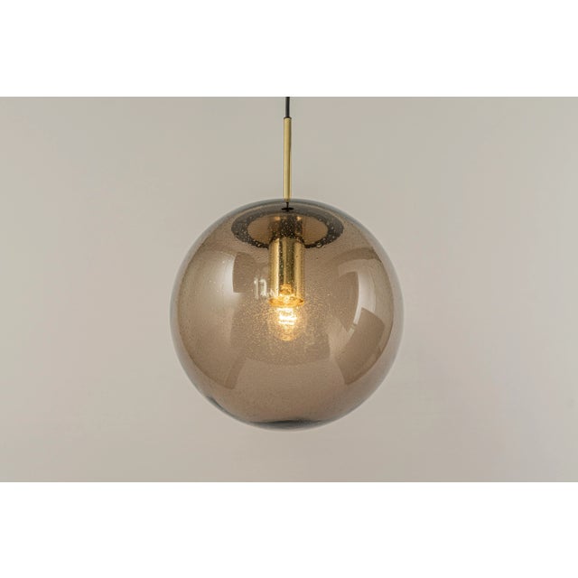 Glass Large Smoky Glass Ball and Brass Pendant Lamp from Limburg, Germany, 1970s For Sale - Image 7 of 13