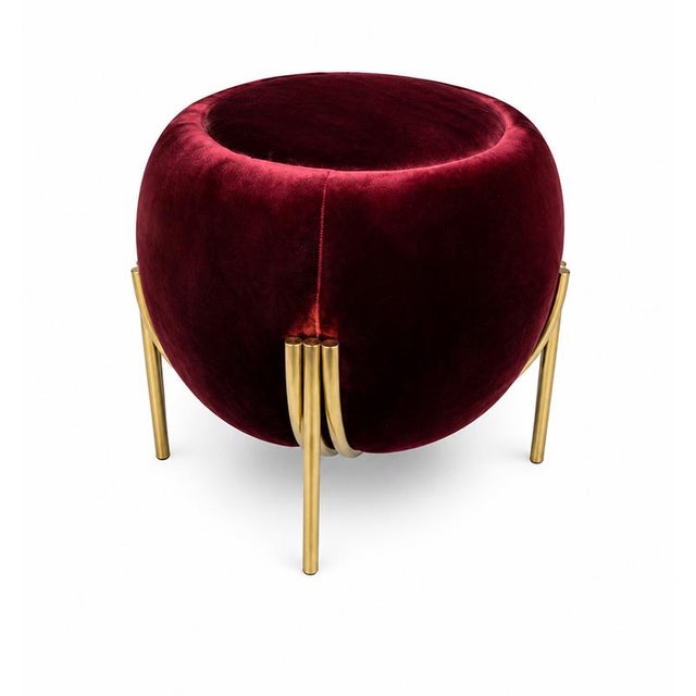 Vintage Ruby Velvet Pouf, 1980s For Sale - Image 4 of 4