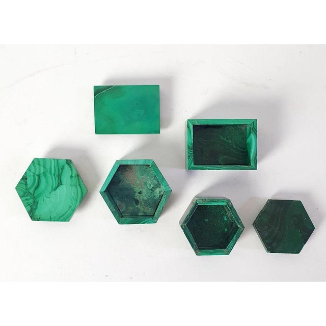 Mid-Century Modern Malachite Miniature Boxes, 1980s, Set of 3 For Sale - Image 4 of 7