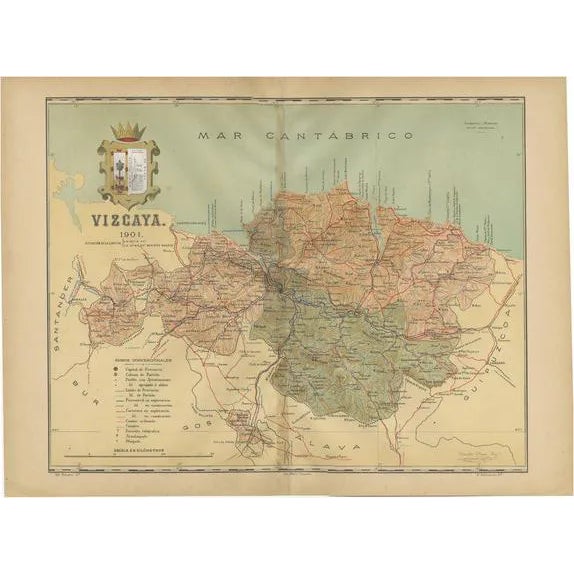 Map of the Vizcaya Province in Spain, 1901 For Sale