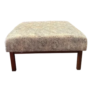 1960s Vintage Mid-Century Modern Walnut Ottoman Reupholstered in Python Print Fabric