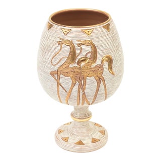 Vintage Fratelli Fanciullacci Ceramic Sgraffiti Pedestal Vase Bowl With Horse Motif, Italy, 1960's For Sale