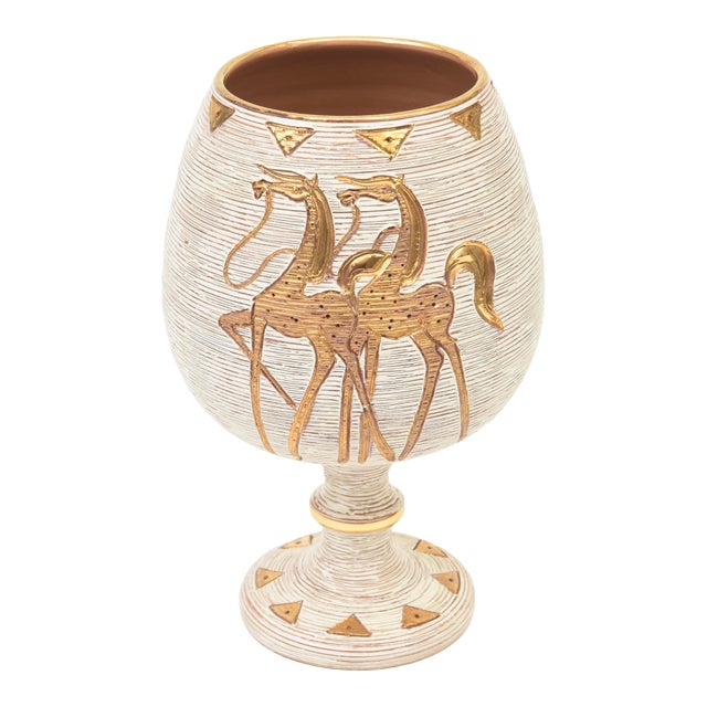 Vintage Fratelli Fanciullacci Ceramic Sgraffiti Pedestal Vase Bowl With Horse Motif, Italy, 1960's For Sale