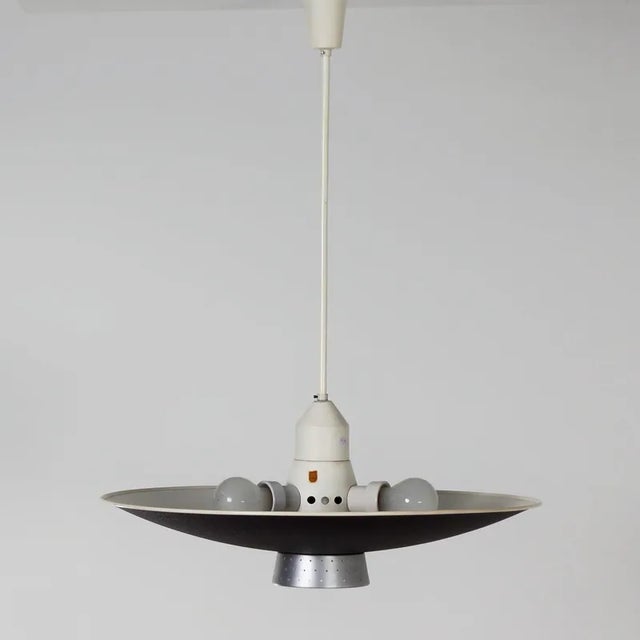 Black Metal Pendant Lamp with Diffuser by Louis Kalff for Philips, 1950s For Sale - Image 6 of 12