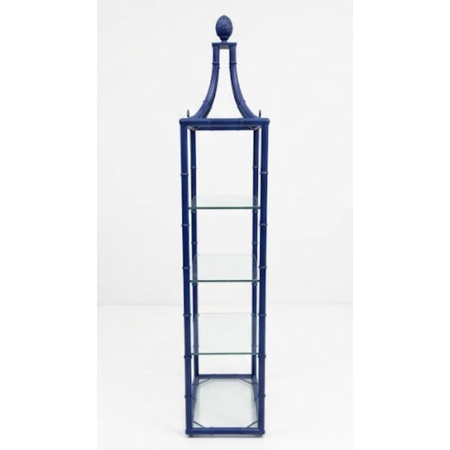Traditional Palm Beach Regency Cobalt Blue Faux Bamboo Pagoda Etagere For Sale - Image 3 of 12