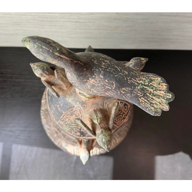 Antique Qing Dynasty Era Chinese Bronze Vessel W/ 3d-Birds, 18" T. X 6" W. For Sale - Image 9 of 12