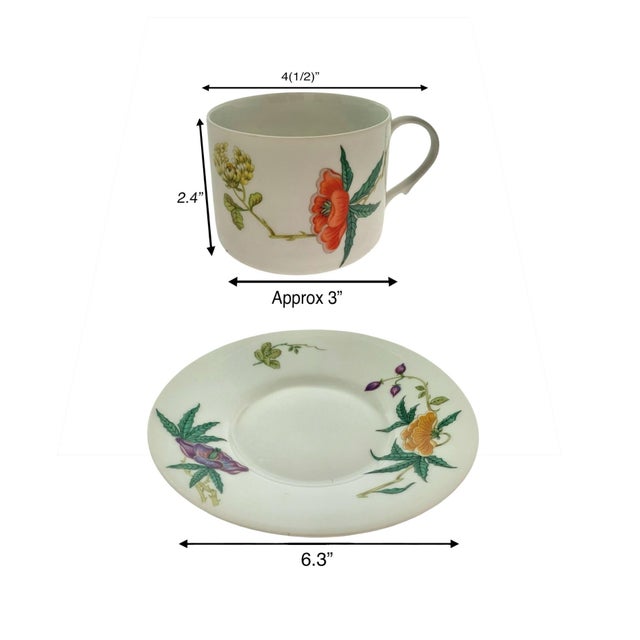 The Limoges Cup And Saucer Plate Set of 4 is a vintage French collection featuring a floral pattern hand painted on...