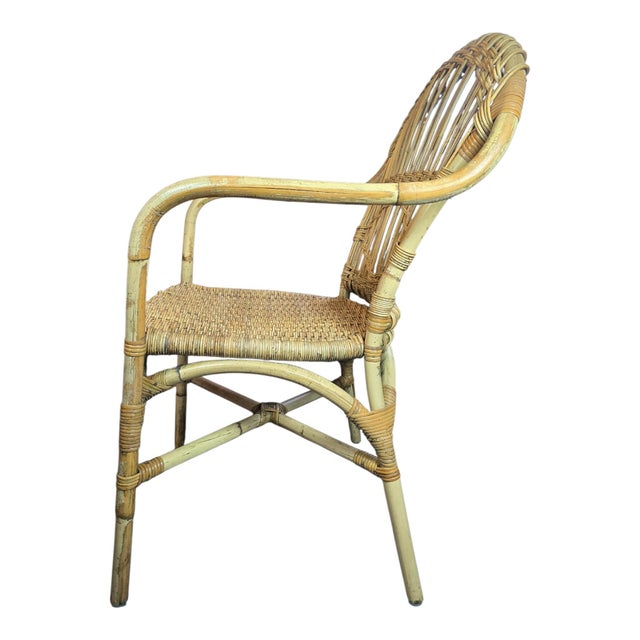 Mid-Century Modern Statement Coastal Boho Chic Rattan and Wicker Accent Chair For Sale - Image 3 of 9