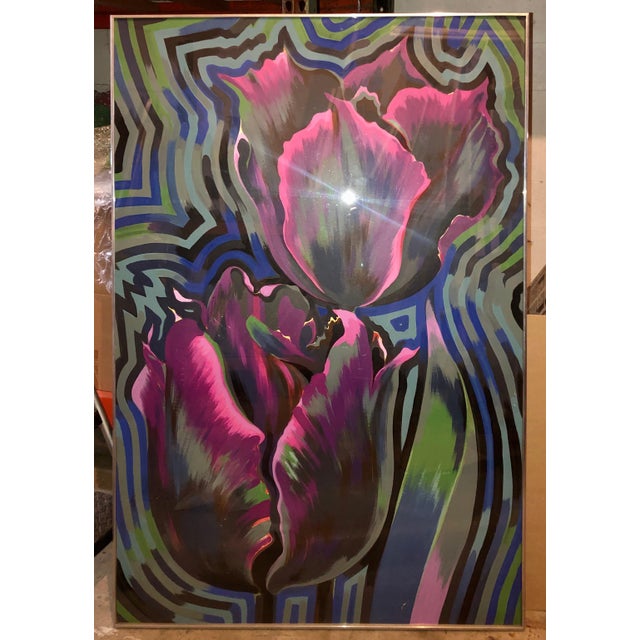 Textile Lowell NesbittFlowers 1978, Op Art Floral Oil Tempera on Board Roses Pop Art Large Painting, 1978 For Sale - Image 7 of 7