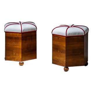 Pair of Hexagonal Art Deco Stools, 1st Half 20th Century For Sale