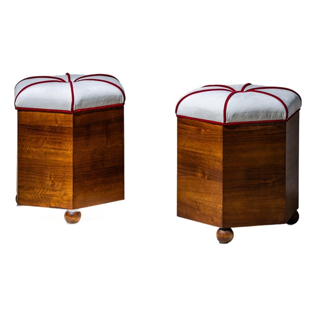 Pair of Hexagonal Art Deco Stools, 1st Half 20th Century For Sale