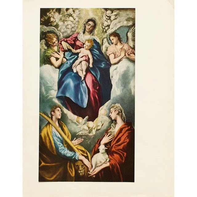 1950s 1956 After El Greco "The Virgin With Saint Ines and Saint Tecla", Vintage Full-Color Print For Sale - Image 5 of 7