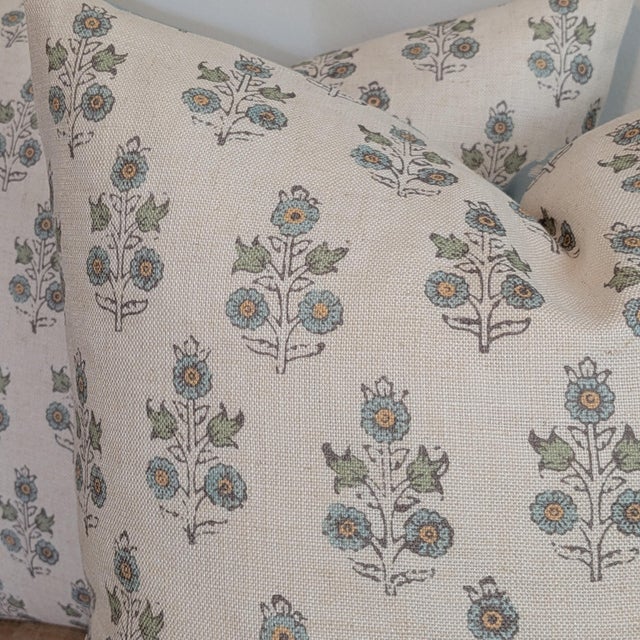 Gp & J Baker Poppy Sprig Pillows in Aqua With Les Touches For Sale - Image 9 of 9
