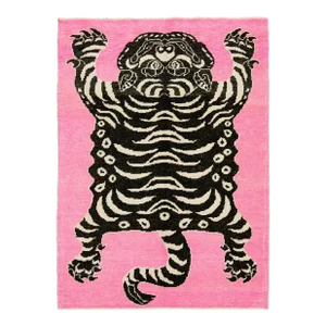 Scatter Handmade Pink Turkish Wool Rug With a Tiger Motif