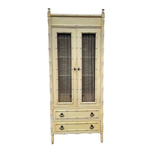 Vintage Faux Bamboo Tall Cabinet Chifferobe Dresser For Sale