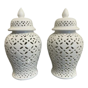 Pierced Blanc De Chine Ginger Jar, Pair
