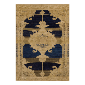 Appreciable Navy Blue and Tan Beige Color With Medallion Desing Antique Persian Malayer Rug