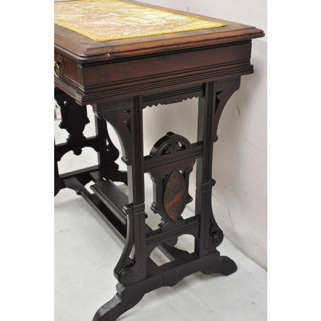 Antique Eastlake Victorian Carved Walnut Small Sewing Stand Tapestry Side Table For Sale - Image 4 of 12