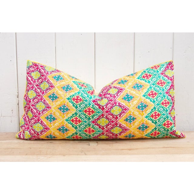 Rainbow Swati Embroidered Phulkari Pillow Cover For Sale - Image 9 of 9