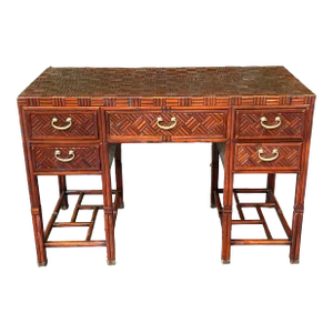 1960's Anglo Chinese Bamboo Parquet Hardwood Desk