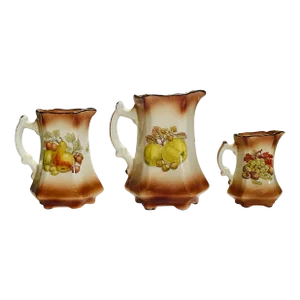 1960s Brown & White Fruit Staffordshire Pitchers- Set of 3