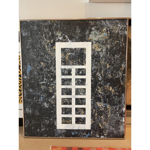 Original signed wall art piece titled "In Bloom." Deep metal frame glass panel covered in rubber, enamel spray paint,...