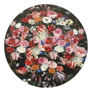 Festoon Flowers Vegan Leather Round Pebble Placemat, Set of 4