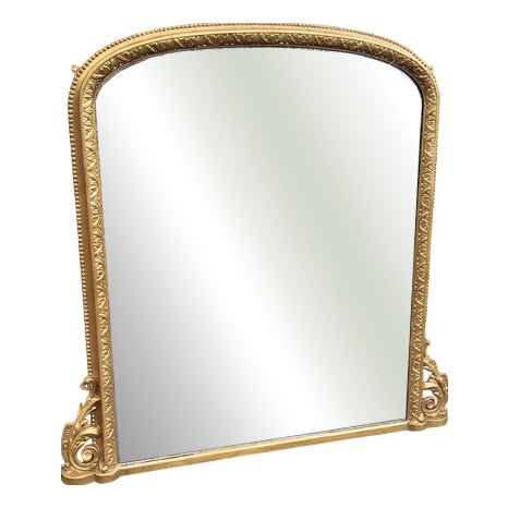 Large Antique English Arched Top Gilt Overmantle Mirror, 1800s For Sale