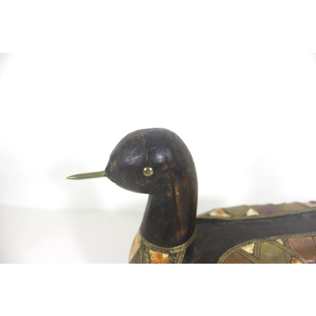 Wood Vintage Duck Carved Wood Brass Copper Bone Folk Art For Sale - Image 7 of 9